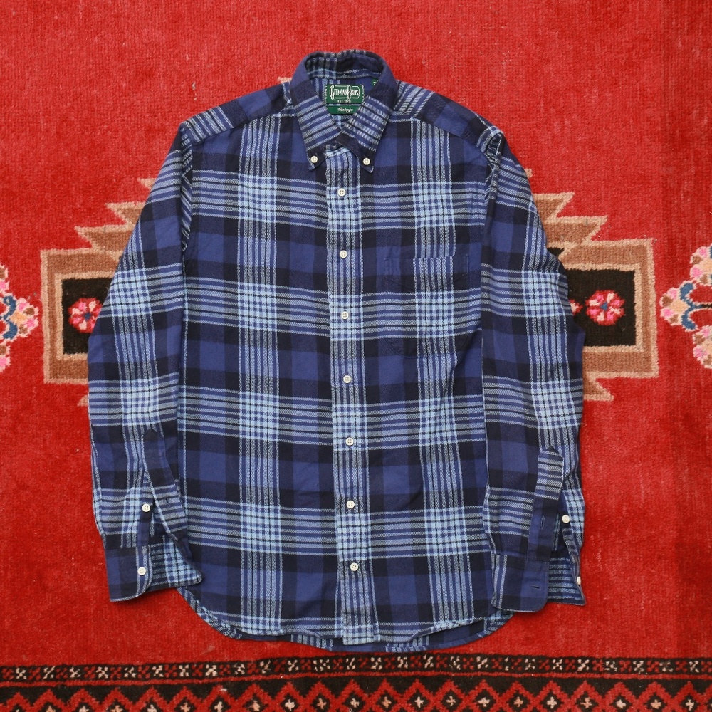 Gitman Vintage navy blue plaid flannel mens shirt size M made in USA